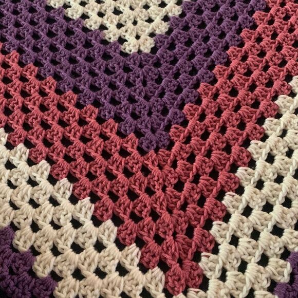 Granny Purple & Cream Crocheted Throw - Picture 3 of 3